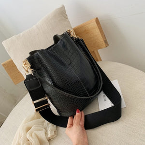 JELLYOOY Bucket Bag Women's Bag New 2019 Fashion Korean Broadband Bag Retro Large-Capacity Stone Pattern Shoulder Messenger Bag