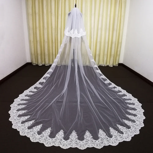 Hot sales 2 Layer Veil Wedding Veil Bridal Veil Cathedral Veil Lace Veil Sequins Veil White Ivory Veil 3M 4M 5M Custom Made Veil