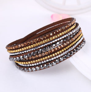 2021 New Leather Bracelet Rhinestone Crystal Bracelet Wrap Multilayer Bracelets for women feminine pulseras mulher Jewelry