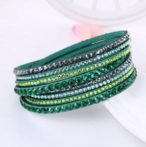 2021 New Leather Bracelet Rhinestone Crystal Bracelet Wrap Multilayer Bracelets for women feminine pulseras mulher Jewelry