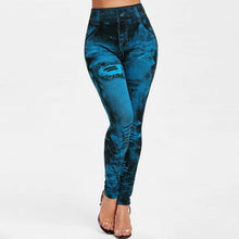 Load image into Gallery viewer, Women&#39;s Summer Breeches Denim Print Leggings Fashion Slim Faux Jeans Leggings Women Stretch Printed Blue Women&#39;s Breeches