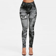 Load image into Gallery viewer, Women&#39;s Summer Breeches Denim Print Leggings Fashion Slim Faux Jeans Leggings Women Stretch Printed Blue Women&#39;s Breeches