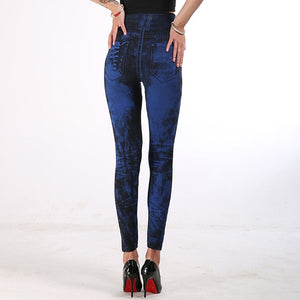 Women's Summer Breeches Denim Print Leggings Fashion Slim Faux Jeans Leggings Women Stretch Printed Blue Women's Breeches