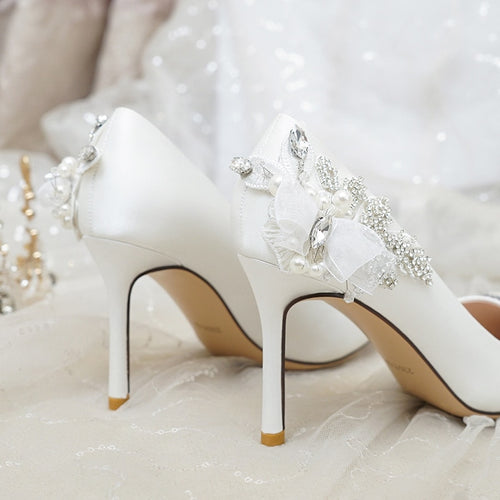 Wedding Shoes Women's 2020 New Main Yarn Bridal Shoes Pearl White High Heels Women's Thin Heeled All-match Crystal Shoes