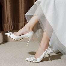 Load image into Gallery viewer, Wedding Shoes Women&#39;s 2020 New Main Yarn Bridal Shoes Pearl White High Heels Women&#39;s Thin Heeled All-match Crystal Shoes