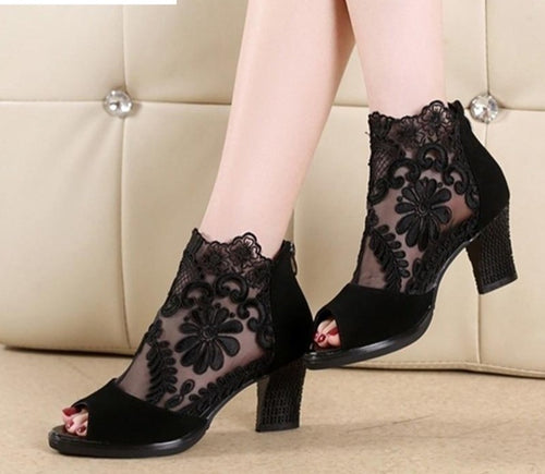 Summer mesh Peep Toe sandals sexy heels single shoes women shoes in Europe America 2020 spring summer Pumps gauze mujer