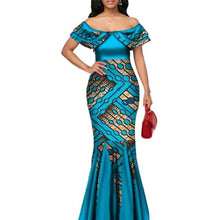 Load image into Gallery viewer, Fashion African Print Long Mermaid Dress for Women Bazin Rich Patchwork Peter Pan Colla Dresses African Design Clothing WY3272