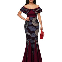 Load image into Gallery viewer, Fashion African Print Long Mermaid Dress for Women Bazin Rich Patchwork Peter Pan Colla Dresses African Design Clothing WY3272