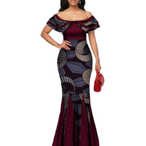 Fashion African Print Long Mermaid Dress for Women Bazin Rich Patchwork Peter Pan Colla Dresses African Design Clothing WY3272