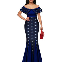 Load image into Gallery viewer, Fashion African Print Long Mermaid Dress for Women Bazin Rich Patchwork Peter Pan Colla Dresses African Design Clothing WY3272