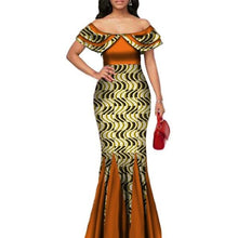 Load image into Gallery viewer, Fashion African Print Long Mermaid Dress for Women Bazin Rich Patchwork Peter Pan Colla Dresses African Design Clothing WY3272