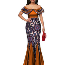 Load image into Gallery viewer, Fashion African Print Long Mermaid Dress for Women Bazin Rich Patchwork Peter Pan Colla Dresses African Design Clothing WY3272