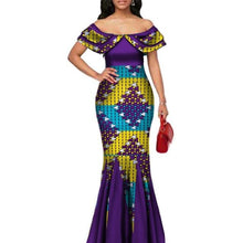 Load image into Gallery viewer, Fashion African Print Long Mermaid Dress for Women Bazin Rich Patchwork Peter Pan Colla Dresses African Design Clothing WY3272