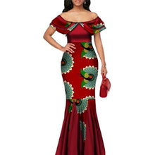 Load image into Gallery viewer, Fashion African Print Long Mermaid Dress for Women Bazin Rich Patchwork Peter Pan Colla Dresses African Design Clothing WY3272