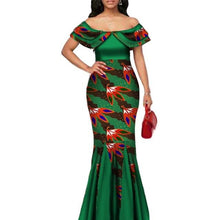 Load image into Gallery viewer, Fashion African Print Long Mermaid Dress for Women Bazin Rich Patchwork Peter Pan Colla Dresses African Design Clothing WY3272