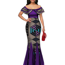 Load image into Gallery viewer, Fashion African Print Long Mermaid Dress for Women Bazin Rich Patchwork Peter Pan Colla Dresses African Design Clothing WY3272