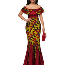 Load image into Gallery viewer, Fashion African Print Long Mermaid Dress for Women Bazin Rich Patchwork Peter Pan Colla Dresses African Design Clothing WY3272