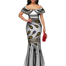 Load image into Gallery viewer, Fashion African Print Long Mermaid Dress for Women Bazin Rich Patchwork Peter Pan Colla Dresses African Design Clothing WY3272