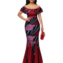 Load image into Gallery viewer, Fashion African Print Long Mermaid Dress for Women Bazin Rich Patchwork Peter Pan Colla Dresses African Design Clothing WY3272