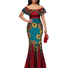 Load image into Gallery viewer, Fashion African Print Long Mermaid Dress for Women Bazin Rich Patchwork Peter Pan Colla Dresses African Design Clothing WY3272