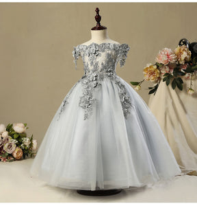 Flower Girl Bead Decoration Long Dress 2020 New Girl Wedding Party Exchange Dress Ball Beauty Sexy Shoulder Dress