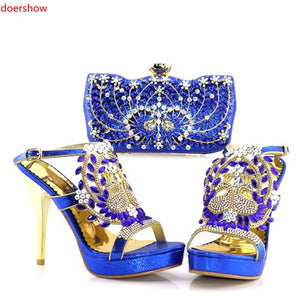 doershow Shoes and bag maching set in summer High heel with smart hand bag matching set African Shoes and bag set  SAB1-17