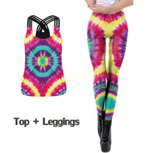 Load image into Gallery viewer, NADANBAO NEW 3D Women&#39;s Tie Dye Leggings Sets Rainbow Printed Tops Fitness Leggins Sexy Slim Workout Pants Fashion Sets