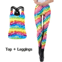 Load image into Gallery viewer, NADANBAO NEW 3D Women&#39;s Tie Dye Leggings Sets Rainbow Printed Tops Fitness Leggins Sexy Slim Workout Pants Fashion Sets