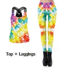 Load image into Gallery viewer, NADANBAO NEW 3D Women&#39;s Tie Dye Leggings Sets Rainbow Printed Tops Fitness Leggins Sexy Slim Workout Pants Fashion Sets