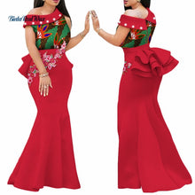 Load image into Gallery viewer, 2020 African Print Dresses for Women Bazin Riche Applique Draped Long Dresses Party Vestidos Traditional African Clothing WY444