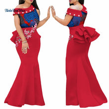 Load image into Gallery viewer, 2020 African Print Dresses for Women Bazin Riche Applique Draped Long Dresses Party Vestidos Traditional African Clothing WY444