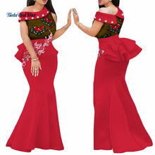 Load image into Gallery viewer, 2020 African Print Dresses for Women Bazin Riche Applique Draped Long Dresses Party Vestidos Traditional African Clothing WY444