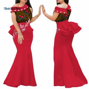 2020 African Print Dresses for Women Bazin Riche Applique Draped Long Dresses Party Vestidos Traditional African Clothing WY444