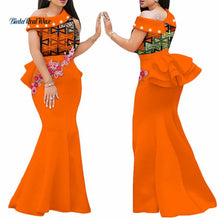 Load image into Gallery viewer, 2020 African Print Dresses for Women Bazin Riche Applique Draped Long Dresses Party Vestidos Traditional African Clothing WY444