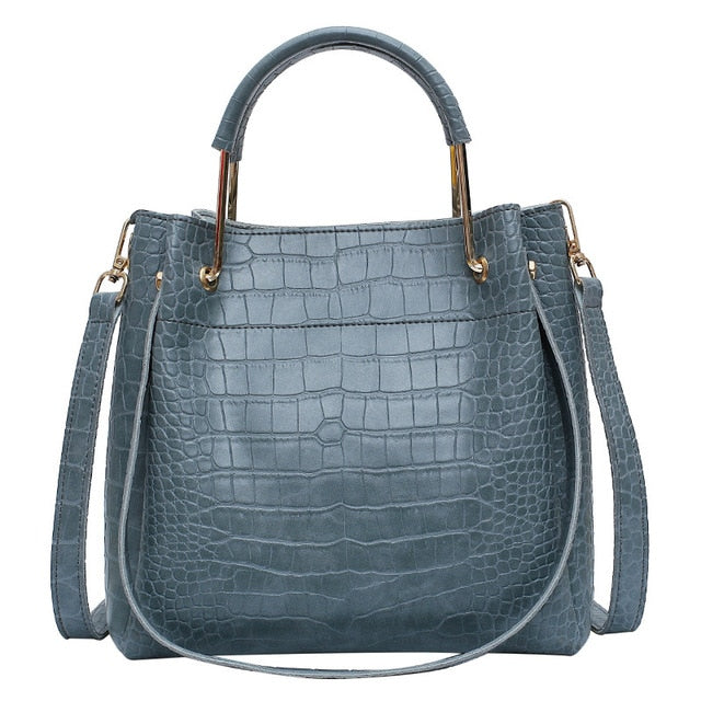Crocodile Women's Handbags Wild Vintage Bucket Top-handle Large Capacity Solid Simple Casual Crossbody Bag Fashion Shoulder Bags