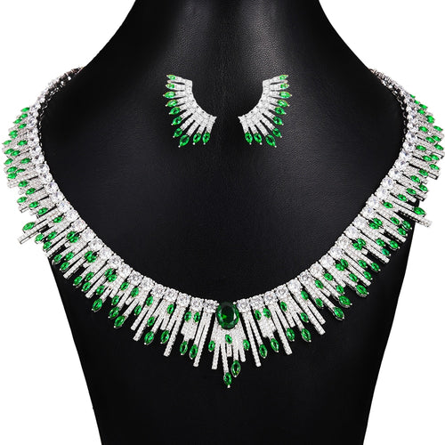 GODKI Luxury Firework Ladies Green Wedding Necklace and Earring Set Cubic Zircon Dubai Bridal jewelry Set 2020 Dress Accessories