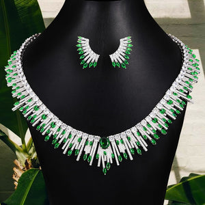 GODKI Luxury Firework Ladies Green Wedding Necklace and Earring Set Cubic Zircon Dubai Bridal jewelry Set 2020 Dress Accessories