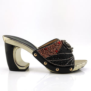 Black Color Latest Shoes and Bags Set Italian matching Sets 2020 Nigerian Shoes and Matching Bags Women Rhinestone Wedding Shoes