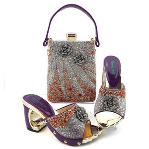 Black Color Latest Shoes and Bags Set Italian matching Sets 2020 Nigerian Shoes and Matching Bags Women Rhinestone Wedding Shoes