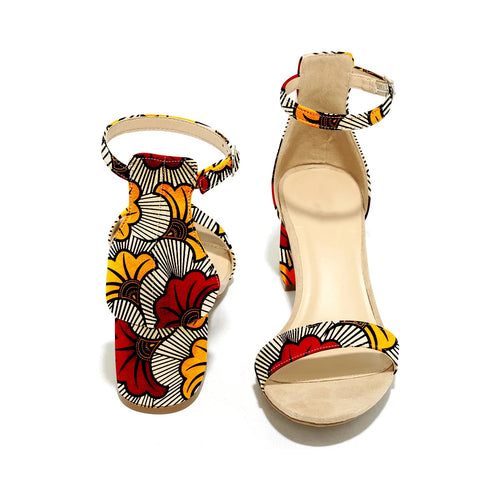 Shenbolen 2020 Women sandals ankara print heels sandals  women high heels square party shoes fashion african ankara print shoes