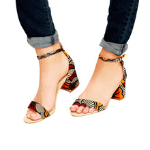 Load image into Gallery viewer, Shenbolen 2020 Women sandals ankara print heels sandals  women high heels square party shoes fashion african ankara print shoes