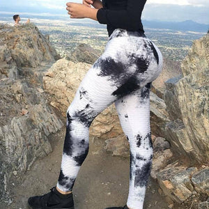 Women Tie Dye Pants Ruched Butt Lift Textured Scrunch Leggings Booty Push Up Tights Workout Gym Fitness Exercise Running Pants