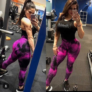 Women Tie Dye Pants Ruched Butt Lift Textured Scrunch Leggings Booty Push Up Tights Workout Gym Fitness Exercise Running Pants