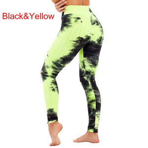 Women Tie Dye Pants Ruched Butt Lift Textured Scrunch Leggings Booty Push Up Tights Workout Gym Fitness Exercise Running Pants