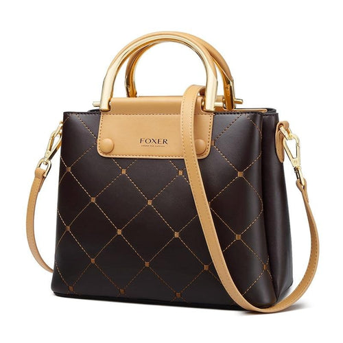 FOXER Business Lady Split Leather Handle Bags Women's Large Capacity Totes Soft High Quality Shoulder Messenger Bags for Female