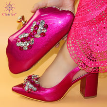 Load image into Gallery viewer, 2019 Fuchsia Color Italian Design Shoes and Bags To Match Set Nigerian Women Wedding Shoes and Bags Sets with Applique