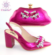 Load image into Gallery viewer, 2019 Fuchsia Color Italian Design Shoes and Bags To Match Set Nigerian Women Wedding Shoes and Bags Sets with Applique