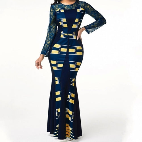 African Dress For Women 2020 Casual Plus Size Slim Patchwork Lace Maxi Dresses Elegant Sexy Long Dress 5XL 4XL Africa Clothing