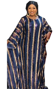 New style African women's Dashiki Fashion Sequins netting material free size Length 154 cm loose long dress and inwardly 2 piece