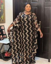 Load image into Gallery viewer, New style African women&#39;s Dashiki Fashion Sequins netting material free size Length 154 cm loose long dress and inwardly 2 piece